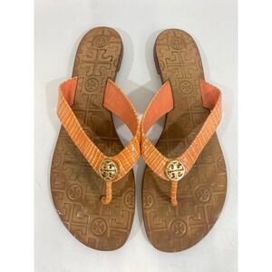 Tory Burch Thora Orange Lizard Embossed Leather Logo Thong Sandals Womens 9M